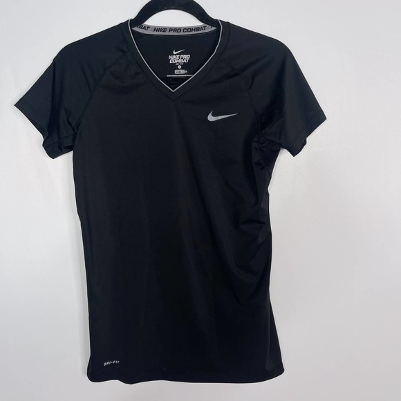 Nike Tops - Nike Womens Medium M Black Pro Combat V Neck Fitted Tee Tshirt Workout DriFit